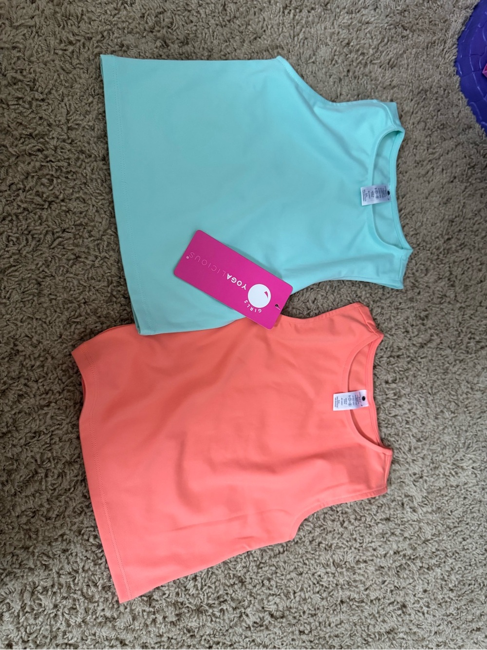 Yogalicious Kids Tank Tops - Mint Green & Coral Orange Duo